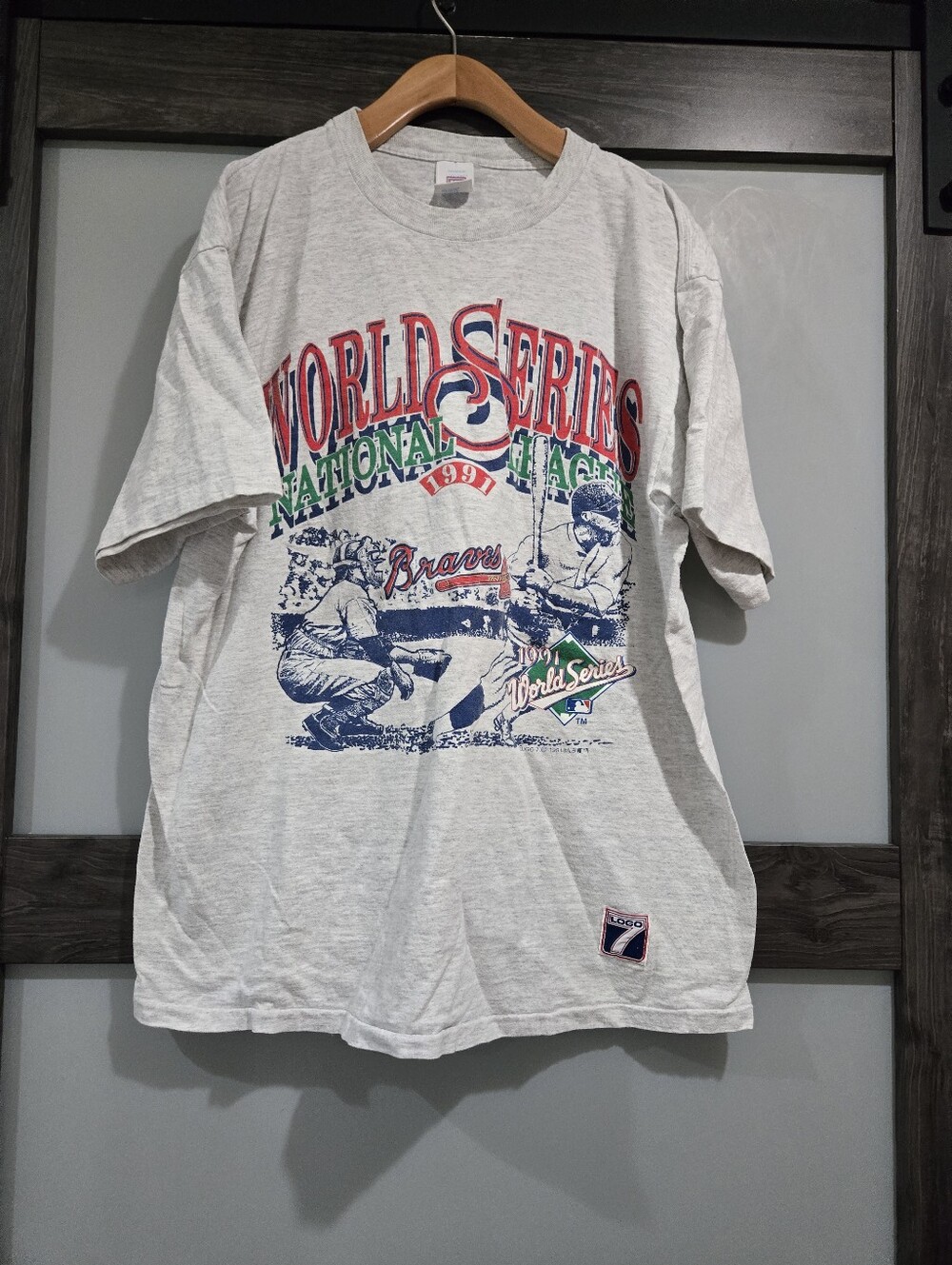 Vintage 1991 Atlanta Braves World Series Logo 7 T-Shirt Single Stitch XL
